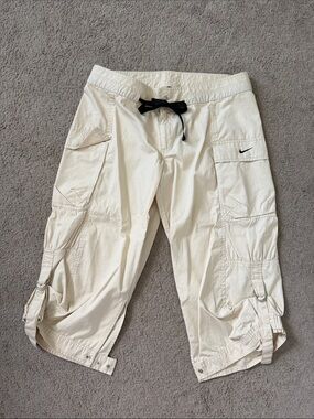 Nike Women’s Off-White Cargo Dance Style Capris with Black Ribbon Tie